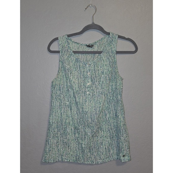 Eddie Bauer Tops - Eddie Bauer Green Blue Abstract Print Quarter Button Tank Artsy Resort Sz S